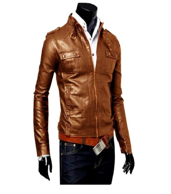 Men's Slim Fit Mustered Pu Leather Jacket MC 4 Price in Pakistan | LAPTAB