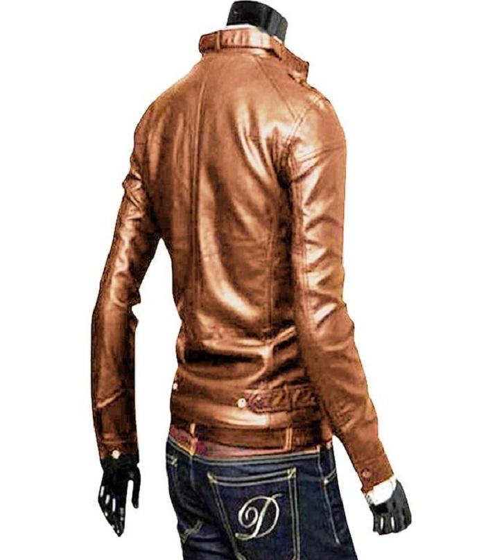 Men's Slim Fit Mustered Pu Leather Jacket MC 4 Price in Pakistan | LAPTAB