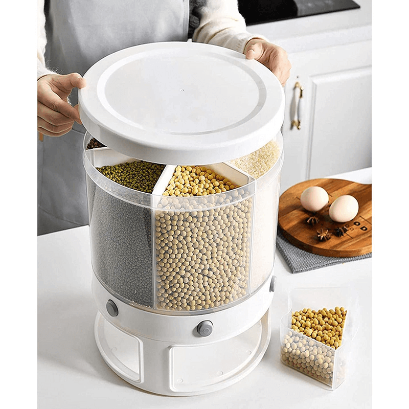 Rotation Rice & Grains Dispenser With 6 Partition Grids