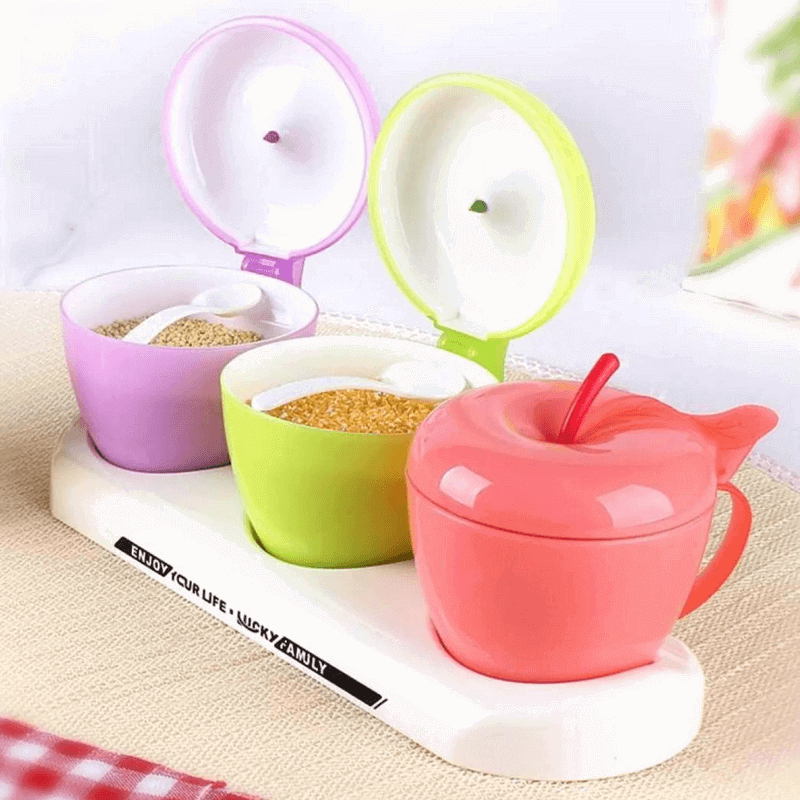 Spice jars apple shaped 3Pcs Multicolor