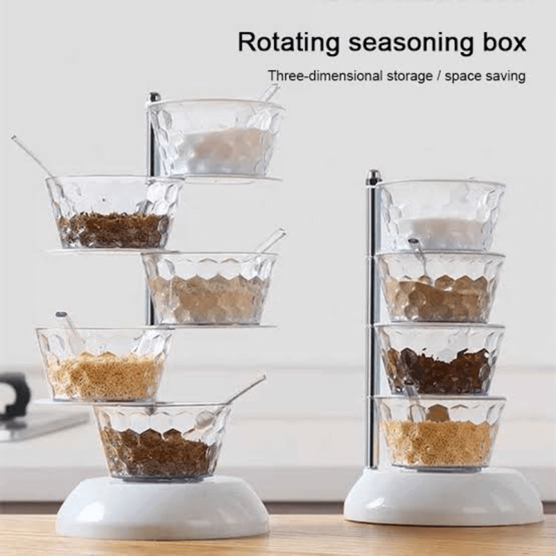 Kitchen Crystal Rotatable Seasoning Box 5 layer