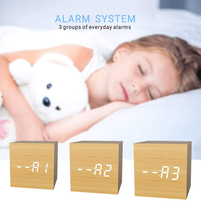 Wooden LED Alarm Clock With Voice Control