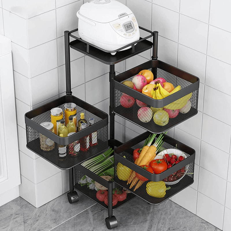 4 Layer Rotating Square Kitchen Storage Trolley