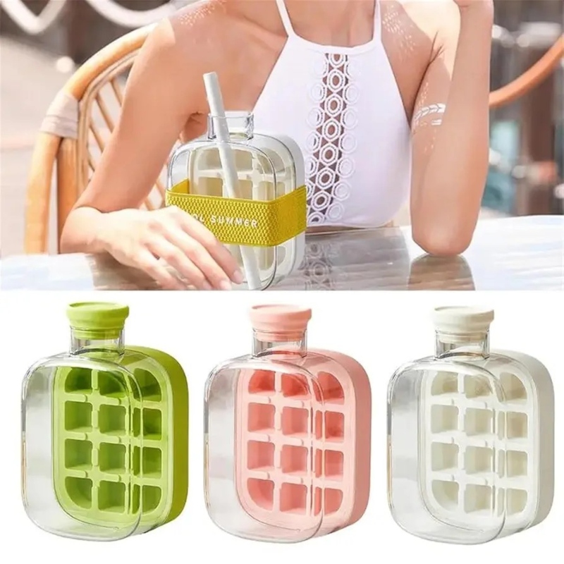 Ice-cube-tray-water-bottle-with-lid-and-bin