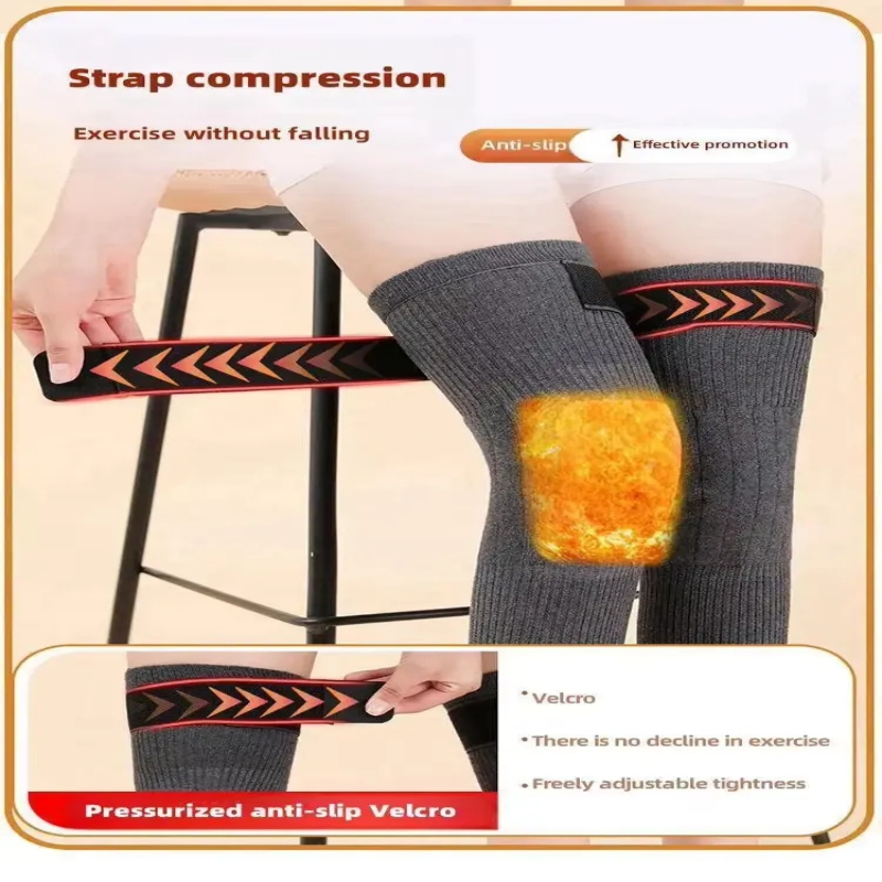 2 PCS Non-Slip Cashmere Wool Knee Pads Leg Warmer with Strap