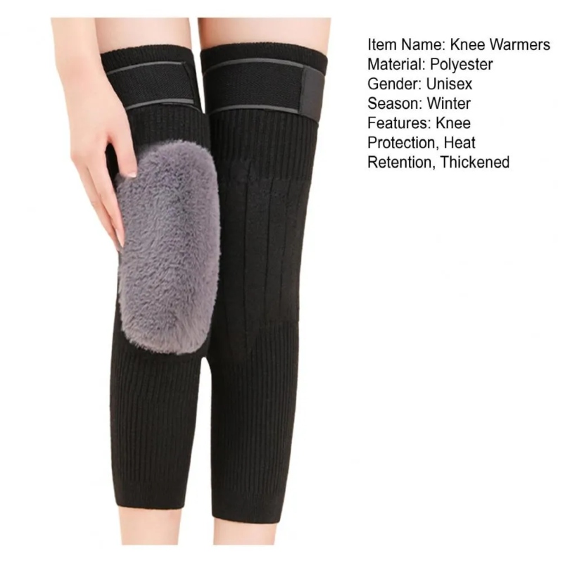 2 PCS Non-Slip Cashmere Wool Knee Pads Leg Warmer with Strap