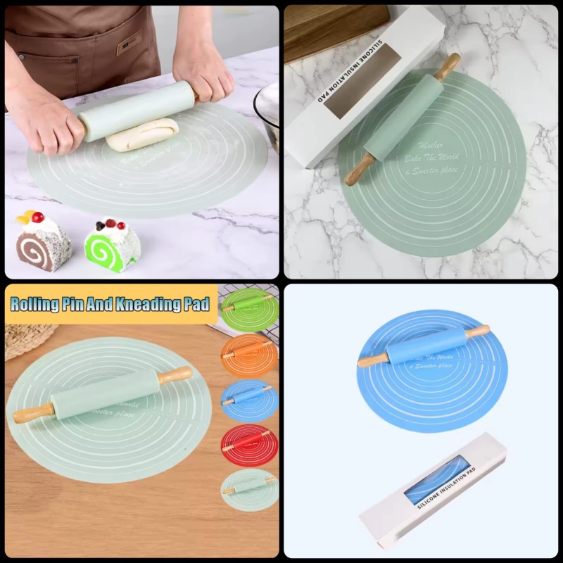 Silicone Dough Mat Rolling Pin Set 