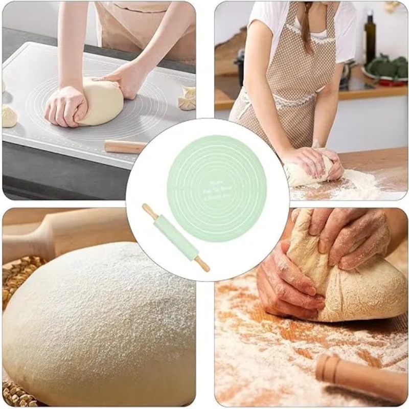 Silicone Dough Mat Rolling Pin Set 