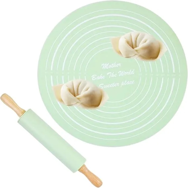 Silicone Dough Mat Rolling Pin Set 