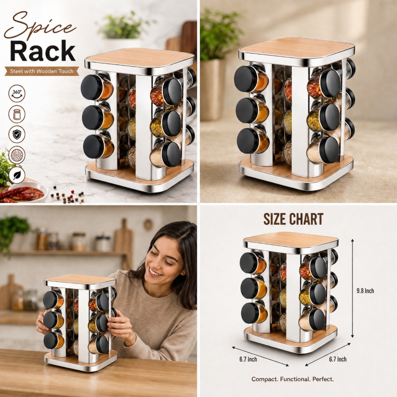 Wooden Stainless Steel Revolving Spice Rack Price in Pakistan | LAPTAB