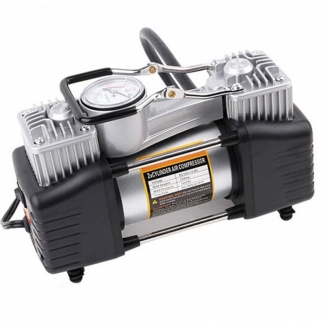 2 Cylinder Heavy Duty Air Compressor with LED Lights and Pressure Gauge