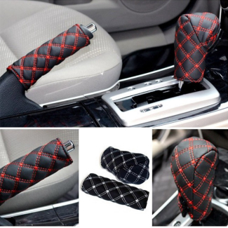 Faux Leather Hand Brake Shift Knob Cover Gear Case