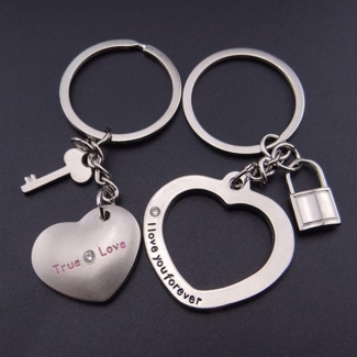 1 Pair New Love Heart Lock Key Chain Ring Key Ring ATS-0165