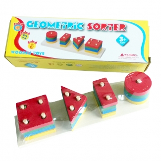Wooden Geometric Shape Sorter with 16 Pieces in 4 Colors and Shapes Price in Pakistan | LAPTAB