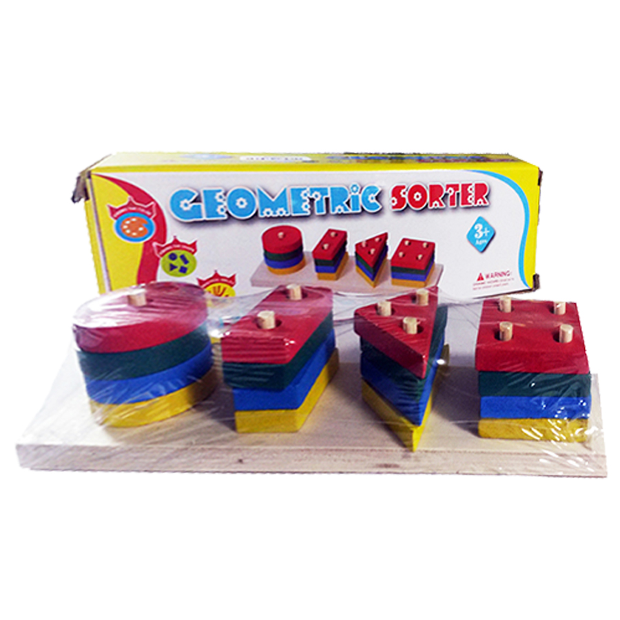 Wooden Geometric Shape Sorter with 16 Pieces in 4 Colors and Shapes Price in Pakistan | LAPTAB
