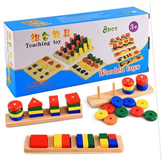 Teaching Shapes Kit for Kids - Colorful Wooden Blocks for Learning Skills Price in Pakistan | LAPTAB