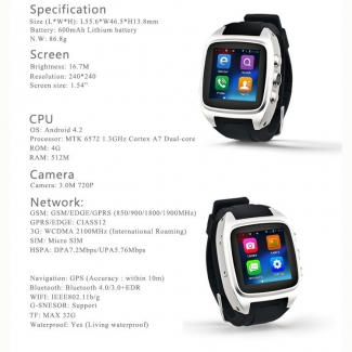 Dual Core Android Smartwatch with 3G, WiFi, Bluetooth, GPS, 5MP Camera Price in Pakistan | LAPTAB
