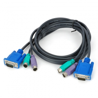 KVM PS/2 Cable with USB A, VGA HDB-15, PS/2 6-Pin Mini-DIN, and SPHD-15 Connectors