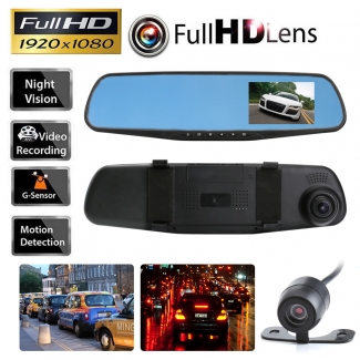 Full HD 1080p Dual Camera Rearview Mirror Dash Cam with Front and Rear Recording Price in Pakistan | LAPTAB
