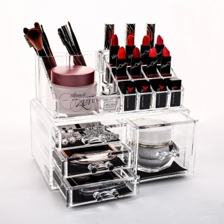 Acrylic Cosmetic Makeup Organizer Jewelry Box with 16 Sections, Brush Holders, and Small Drawers Price in Pakistan | LAPTAB