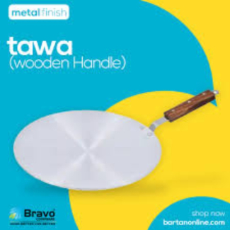 Bravo Metal Tawa with Wooden Handle, Silver - Durable Chapati Pan for Even Cooking Price in Pakistan | LAPTAB