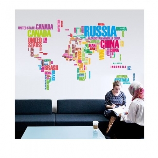 Countries Name Map Wall Sticker - Multicolour