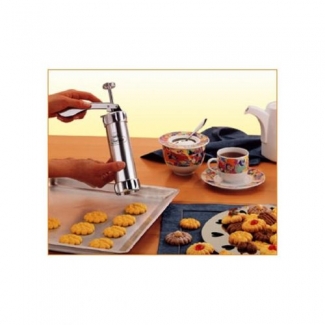 10 Shape Biscuit Cookie Press Machine Silver Aluminum with Ergonomic Handle