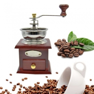 Manual Grinding Machine with Wood Stand, Metal and Bronze Bowls for Coffee and Spices Price in Pakistan | LAPTAB