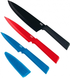Set of 3 - Non Stick Knife Set - Black & Red