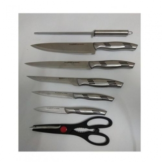 8pc Stainless Steel Knife Set with Holder, Sharpener, Scissors, and Wooden Block Price in Pakistan | LAPTAB