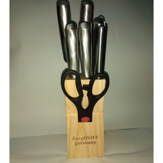 8pc Stainless Steel Knife Set with Holder, Sharpener, Scissors, and Wooden Block Price in Pakistan | LAPTAB