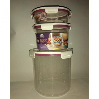 Pack of 3 Round Purple Food Storage Containers with BPA-Free Locking Lids, 4.5L/1.2L/600ml
