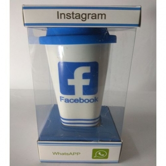 Ceramic Coffee Mug with Face Book Print and Heat Resistant Silicone Lid for On-the-Go