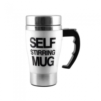 Self Stirring Coffee Mug with Sealing Lid, Quiet Motor, One-Button Operation, White