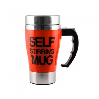 Self Stirring Coffee Mug with Sealing Lid, Quiet Motor, One-Button Operation - Red