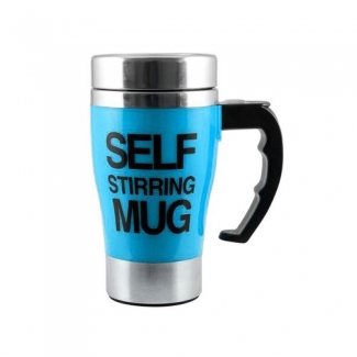 Self Stirring Coffee Mug with Sealing Lid, Quiet Motor, One-Button Operation - Blue