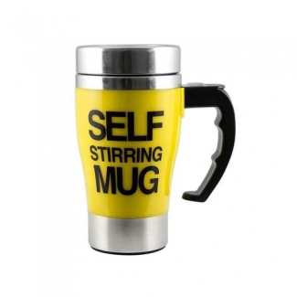 Self Stirring Coffee Mug with Sealing Lid, Quiet Motor, One Button Operation - Yellow