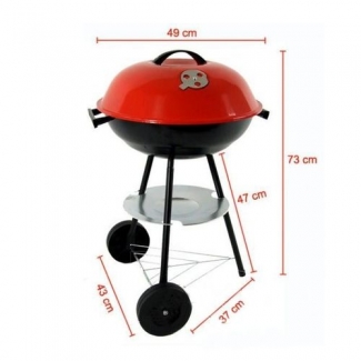 Trolley Grill Kettle BBQ Grill with Removable Lid, Steel Body, Aluminum Drip Tray, and Portable Trolley
