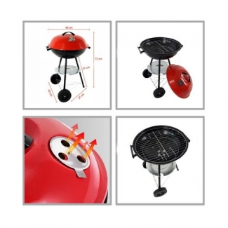 Trolley Grill Kettle BBQ Grill with Removable Lid, Steel Body, Aluminum Drip Tray, and Portable Trolley Price in Pakistan | LAPTAB