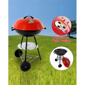 Trolley Grill Kettle BBQ Grill with Removable Lid, Steel Body, Aluminum Drip Tray, and Portable Trolley Price in Pakistan | LAPTAB