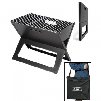 Folding Portable BBQ Grill Black with Removable Chrome Cooking Surface and Triangular Support