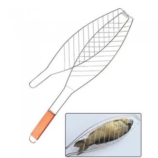 Fish Grill Basket with Burn-Proof Wooden Handle and Outdoor Barbecue Grill Clip Price in Pakistan | LAPTAB