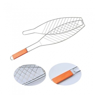 Fish Grill Basket with Burn-Proof Wooden Handle and Outdoor Barbecue Grill Clip Price in Pakistan | LAPTAB