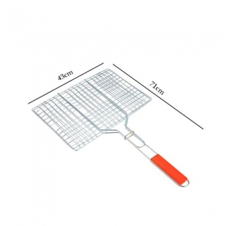 Chrome Plated Large Barbecue Grill Net Basket with Wooden Handle and Non-Stick Coating