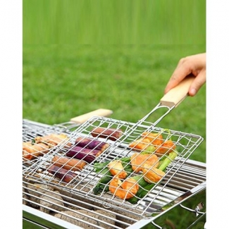 Chrome Plated Medium Barbecue Grill Net Basket with Wood Handle and Non-Stick Coating Price in Pakistan | LAPTAB