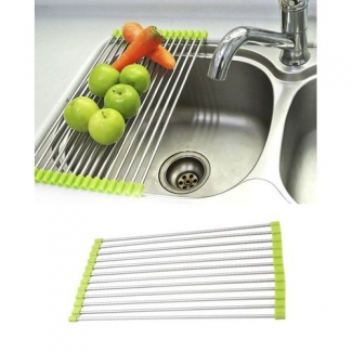 Stainless Steel Folding Sink Rack for Draining and Drying Fruits, Vegetables, and Dishes