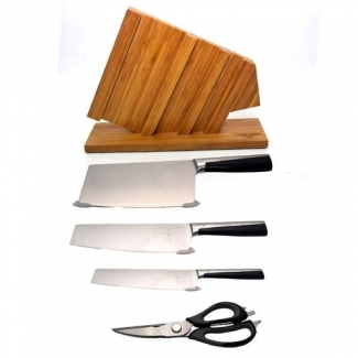 Stainless Steel Kitchen Knife Set with Wooden Stand, Scissors, Sharpener, and Cutting Board Price in Pakistan | LAPTAB