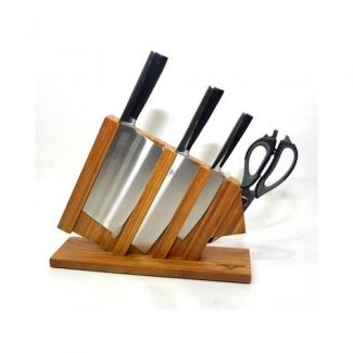 Stainless Steel Kitchen Knife Set with Wooden Stand, Scissors, Sharpener, and Cutting Board Price in Pakistan | LAPTAB