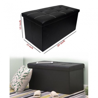 Folding Storage Ottoman Coffee Table Foot Rest Stool - Black