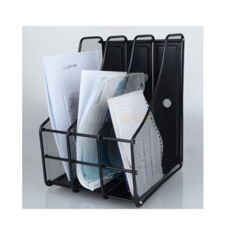 3-Tier Black Steel Mesh Magazine Frame for Desktop or Shelf Use
